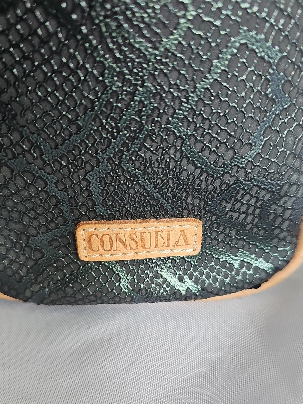 Consuela Navy Glitter Patent Tote with Black/green Sides and Tan Trim - Picture 9 of 10
